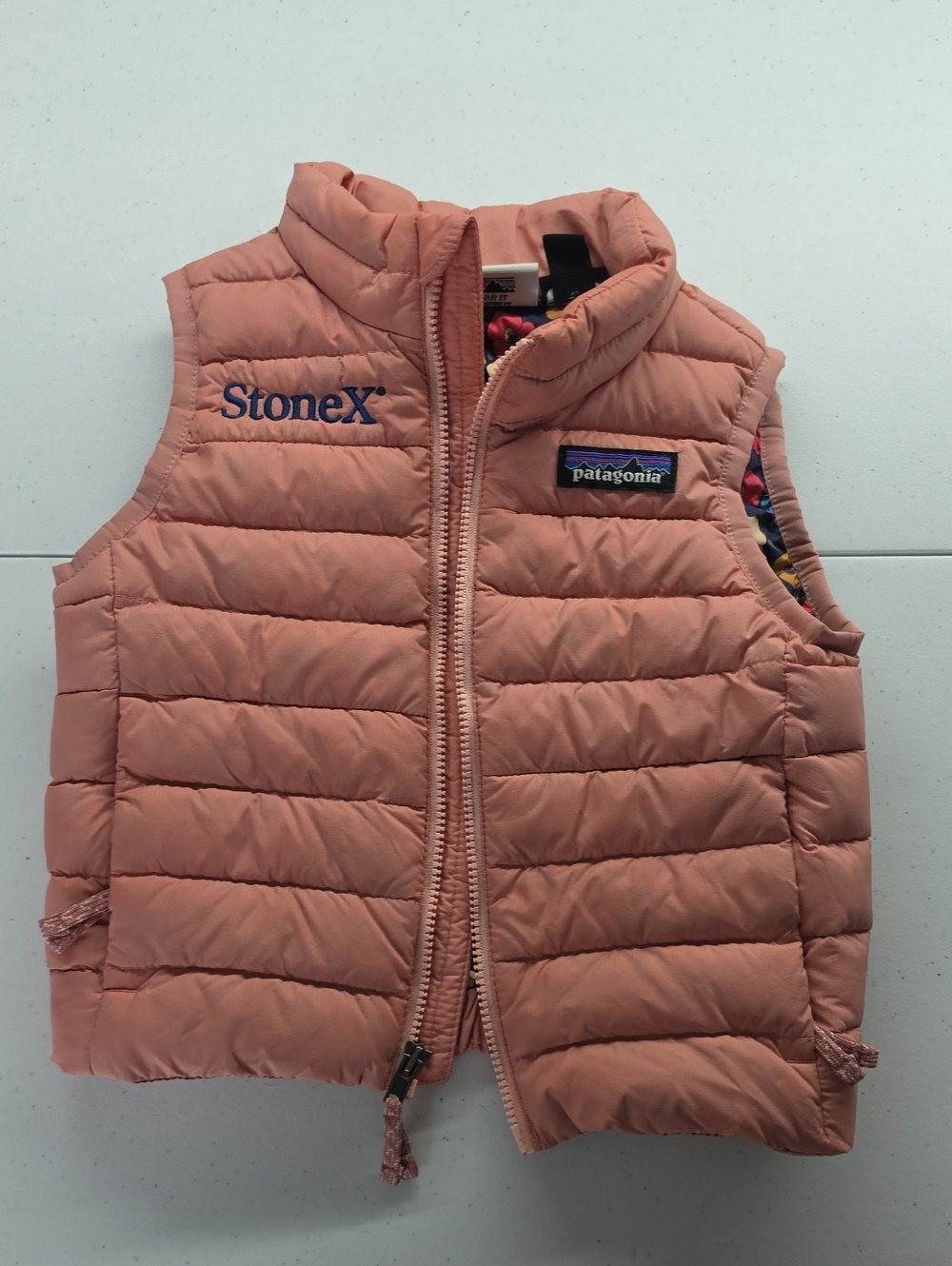 Patagonia Coral Pink Quilted Puffer Vest with Stonex Embroidery C7